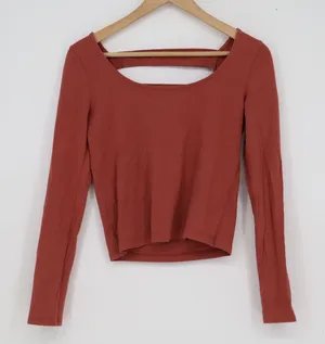 Charlotte Russe Terracotta Rust Cutout Back Long Sleeve Crop Top Medium thumbnail 1