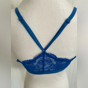 AERIE Lace Racerback Cross Back Lined Bralette Bra Lingerie Cobalt Blue Size M thumbnail 6