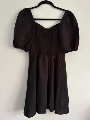 The Drop Linen Black Nala Twist Front Puff Sleeve Mini Dress Size XXS thumbnail 5