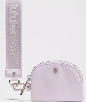 NWT Lululemon Dual Pouch Wristlet Metallic Wordmark - Faint Lavender thumbnail 1