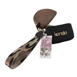 Kensie Multi‎ Pouch Wristlet Black Brown Nylon Purse Leopard Strap Keychain NEW thumbnail 1