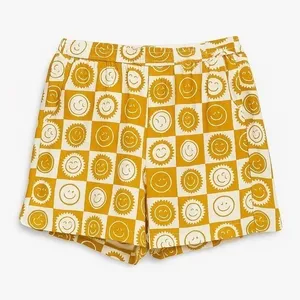 Mighty Fine Smiley Sun Graphic Lounge Shorts Yellow White Alt Lounge Retro Indie thumbnail 3