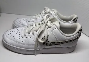 Nike Court Vision Low White w/Leopard Swoosh Court Shoe - Women's Size 8 thumbnail 1