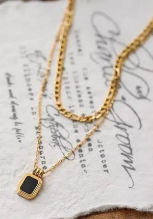 Onyx Necklace, Gold Layers Necklace, Gold Chain Necklace thumbnail 4