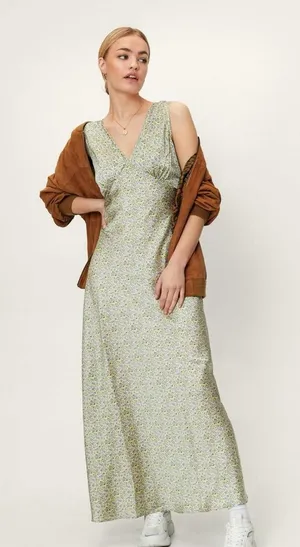 NASTY GAL Ditsy Floral Printed Satin‎ Midi Dress thumbnail 1