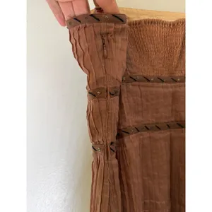 Elevenses Anthropologie Brown Cotton Pleated Sequin Midi Dress Womens 8 thumbnail 6