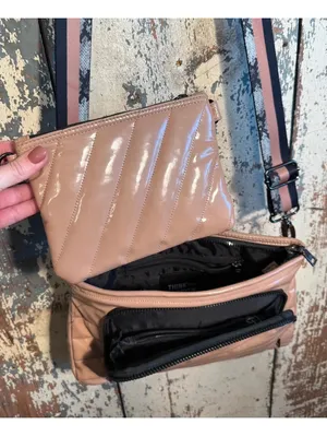 Think Royln Puffer crossbody purse Tan black snakeskin strap + cosmetic bag thumbnail 6