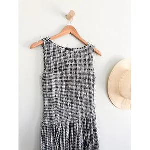 J.Crew | NWT Lina Smocked Midi Dress in Black White Gingham | Sz XS thumbnail 3
