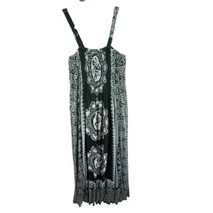 Urban Celt One Size Maxi Dress‎ Dark Green White Smocked Bodice Rayon Sundress thumbnail 2