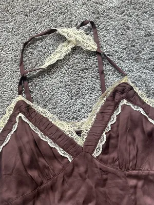 Urban Outfitters Brown Satin Lace-Trim Mini Chemise thumbnail 4