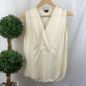 Theory 100% Silk Ivory Cream Sleeveless Ruffle Front Button Up Blouse Top S thumbnail 3
