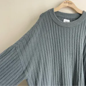 Aerie Buttercream Ribbed Oversized Sweater Green XL Soft Crewneck Pullover thumbnail 6