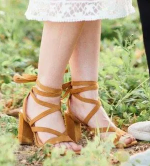 Antonio Melani Cognac Suede Lace Up Block Heeled Sandals‎ 6.5 thumbnail 1