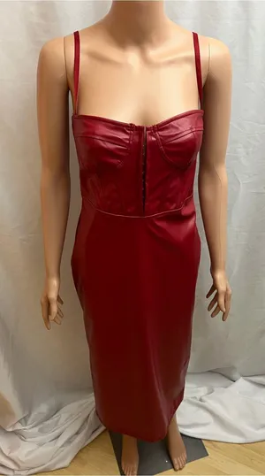 Silquee Red Faux Leather Corset Bustier Midi Dress Size Small thumbnail 1
