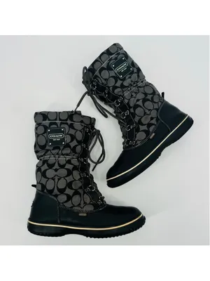Women's Coach Shaine Black & Grey Monogram Winter Snow Boots Size 7 thumbnail 6
