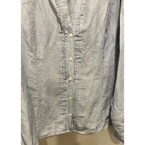 H&M Women Blue White Striped Linen‎ Cotton Button Down Roll Tab Shirt Size 14 thumbnail 5
