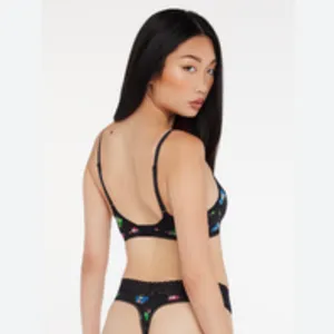 Savage X Fenty Cotton Essentials Unlined Bra Lace Bad Butterfly Black Size S Breathable Fabric: Soft and stretchy signature cotton-jersey body construction for comfortable, all-day lounge or streetwear wear.Unlined Support: Features lightweight, unlined 3-layer underwire cups and supportive wings designed to hug and lift your natural shape without extra bulk.Signature Details: Finished with delicate, tonal scalloped logo lace trim running along the cups.Custom Fit: Features fully adjustable shoulder straps and a classic hook-and-eye back closure with tonal nylon-coated hardware.Materials: Body is 95% Cotton, 5% Elastane; Delicate Lace trim is 82% Polyamide, 18% Elastane.Care Instructions: Hand wash cold, lay flat to dry. thumbnail 3