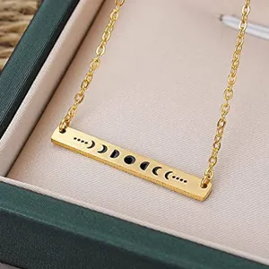 Boutique NEW Yellow Gold Plated‎ Celestial Moon Phase Bar Pendant Necklace, 16-18” thumbnail 3