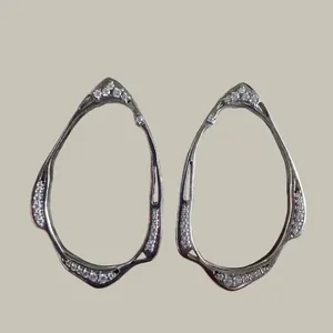 Kendra Scott Livi Fontal Hoops Silver Tone Pave Crystal Hoop Earrings Post Back thumbnail 3
