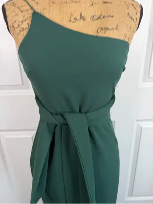 Hello Molly Teal One Shoulder Midi Dress Tie Waist Slit NWT thumbnail 4