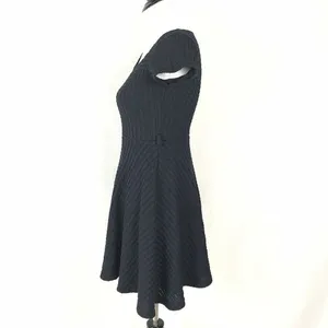 Gracia Cable Knit Textured Skater Mini Dress Fit Flare Black Scoop Neck S thumbnail 3