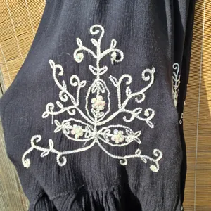 Bila Rayon Black Embroidered Tiered Bohemian Skirt Sequins Large thumbnail 3