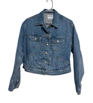Old Navy Denim Jacket Cropped Blue Button Front Small Classic Casual Aesthetic thumbnail 1