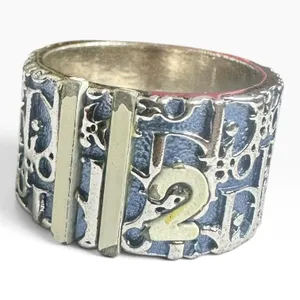 Christian Dior Vintage Blue Enamel Wide Band Ring Size 6 Silver Tone Number 2 thumbnail 3