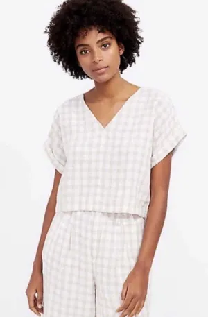 Lou & Grey Cropped Plaid Print Top Size Large - C30-046 thumbnail 1