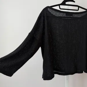 REVIR Whimsigoth Goth Boho Relaxed Sheer Knit Boat Neck Boxy Sweater S/M Black thumbnail 6
