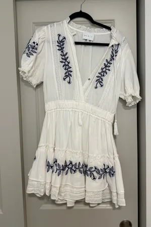 Mabel white mini dress with blue embroidery thumbnail 1