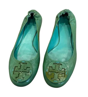 Tory Burch Reva Green Patent Leather Double T Ballet Flats 10 thumbnail 1