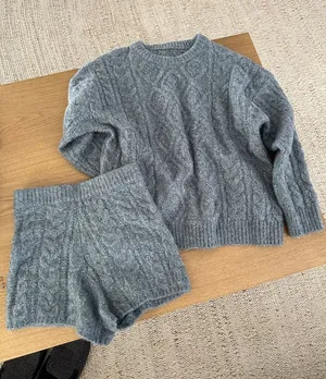 Daily Drills Gray Cable-Knit Sweater & Shorts Set thumbnail 1