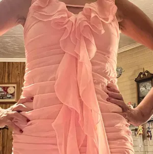 SheIn Pink,silk party dress with lots of frills. Size small. Never worn. Barbiecore thumbnail 1