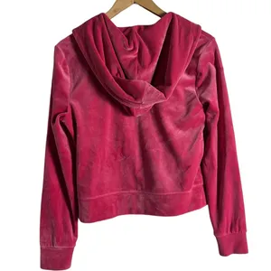 Juicy Couture Pink Velour Y2K Tracksuit Zip Up Hooded Jacket Size M thumbnail 5