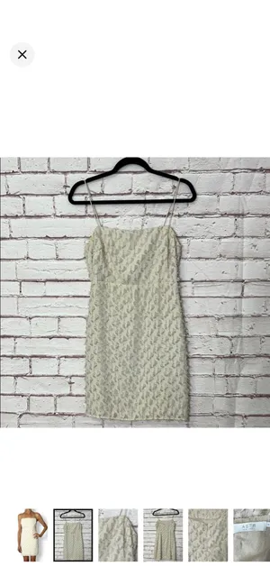 ASTR The Label Feathered Flocked Detail Cocktail Dress. Like new. Off white. No stretch. Zipper back. Spaghetti straps. Lined. 15” bust 32” long thumbnail 2
