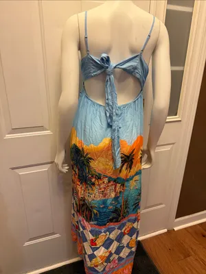 Paper Heart Light Blue Strappy Maxi Dress with Tropical Scenic Print thumbnail 2