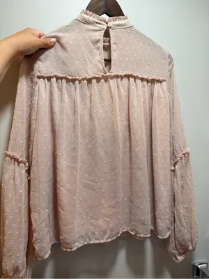 Japna Sheer Swiss Dot Ruffle Yoke Blouse - Light Pink thumbnail 3