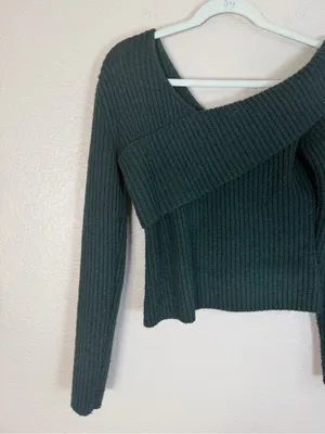 Astr The Label Asymmetrical Foldover One Shoulder Sweater Green Medium $70 thumbnail 7