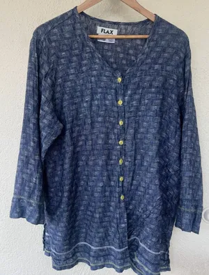 FLAX 100% Linen Blue Textured Top Button Down Women’s L Coastal Grandma Resort thumbnail 1