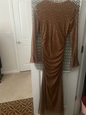 New Without Tag Long Sleeve Ruched Maxi Evening Dress with Sparkle Accents Size thumbnail 4