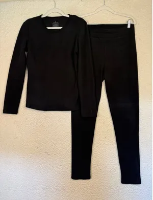 Cuddl Duds Pajamas Womens M Black‎ Fleece Lined Sweatshirt Leggings 2 Piece thumbnail 1