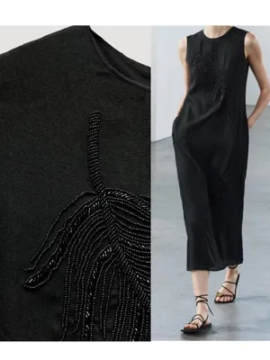 Zara Embellished Beaded Black Feather Midi Maxi Dress- ZW Collection NEW‎ thumbnail 7