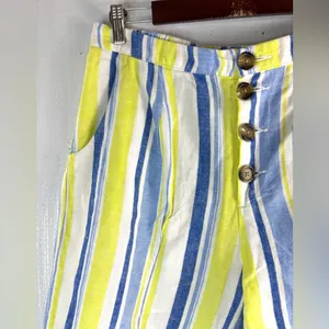 a.n.a L Linen Blend Beachcomber Striped Wide Leg Ankle Pants - Blue and Yellow thumbnail 5