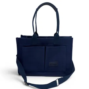 Navy Canvas Tote Bag Compartments Crossbody Work Laptop Purse Teacher Nurse NEW thumbnail 2