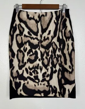 Diane‎ von Furstenberg Mae Mikado Wool Silk Leopard Print Pencil Skirt Size 4 thumbnail 1