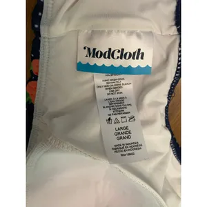 Modcloth Blue Polka Dot Strawberry Tie Strap Metal Back Closure Bikini Top Large thumbnail 6