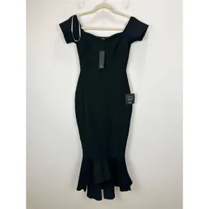 Lulus How Much I Care Midnight Blue Off-the-Shoulder Midi Dress Cocktail XS NWT thumbnail 5