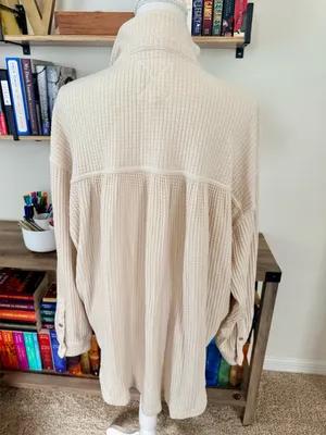 Aerie Women's Cream Waffle-Knit Button Front Shirt Jacket thumbnail 2