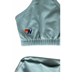 Aviator Nation 5 Stripe 4" High Rise Biker Shorts & Sports Bra Mist Women's Sm thumbnail 3